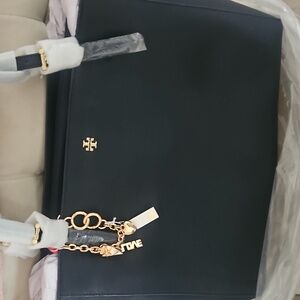 Tory Burch Troy NAVY Tote with Gold Hardware NEVER USED
